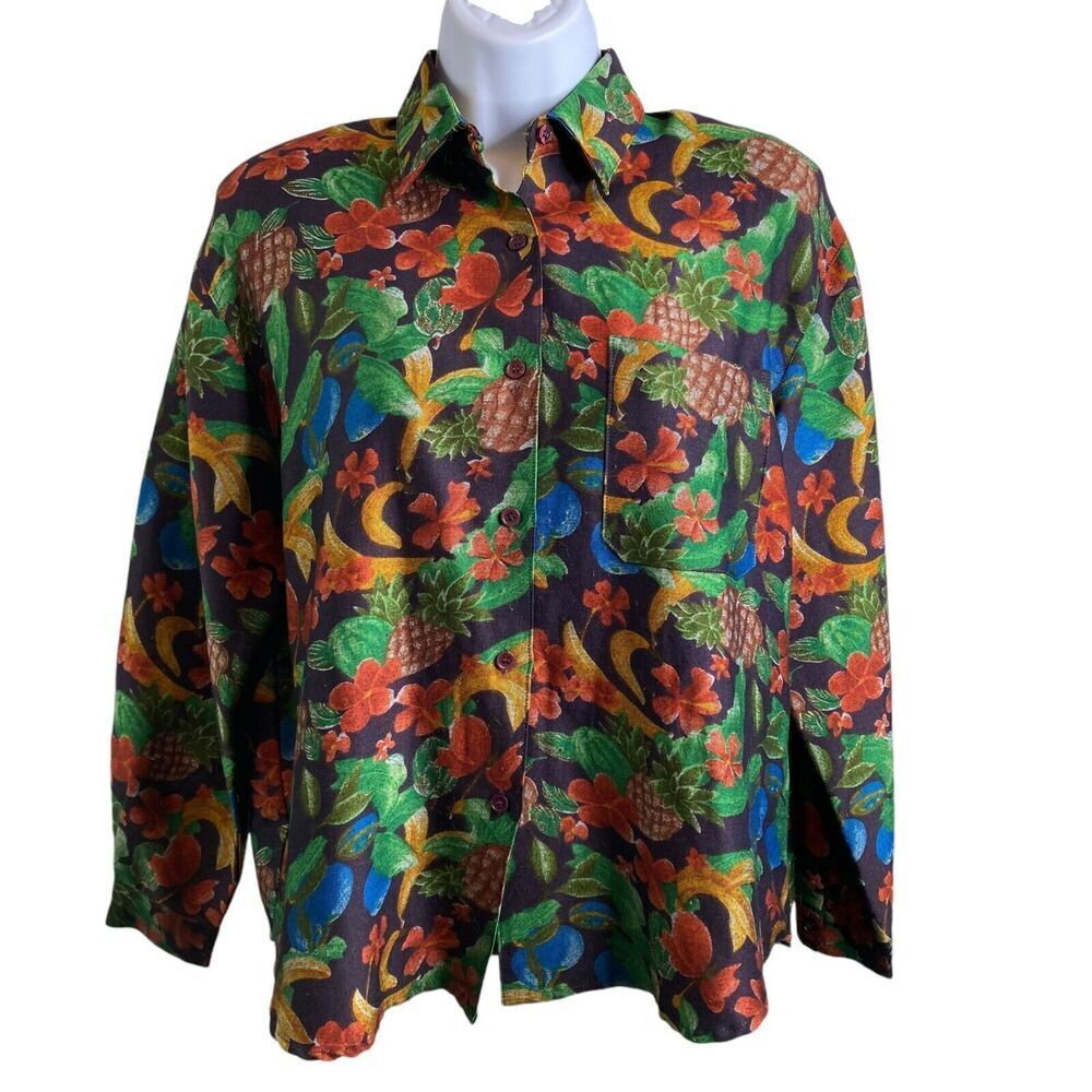 Blue Bird Women's Multicolor Tropical Jungle Print Blouse Est. Size XL Vibrant‎